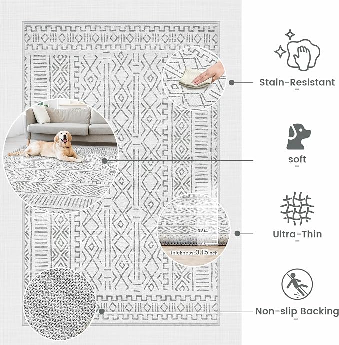 6x9 Area Rug Living Room: Washable Boho Geometric Moroccan Rug Neutral Modern - Image 7