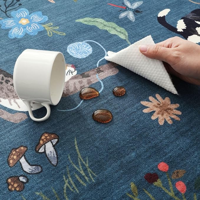 Rugcomf Round Rug 4ft Washable Circle Rug Non Slip Low Pile Boho Floral Animal - Image 5