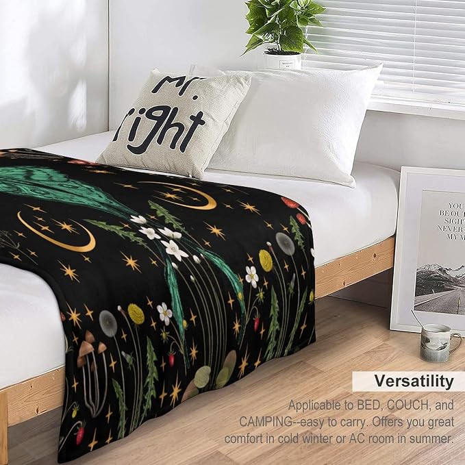 Moon Phase Moth Blanket, Vintage Botanical Mushroom Wildflower Gothic Night - Image 5