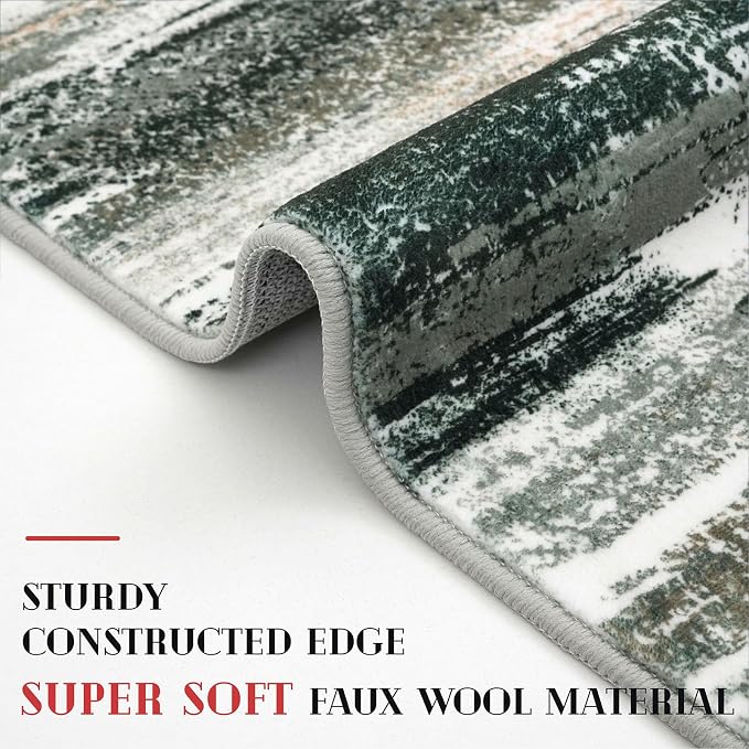 Modern Abstract Runner Rug 2x6, Forest Green Washable Kitchen Runner Non-Slip - Image 4