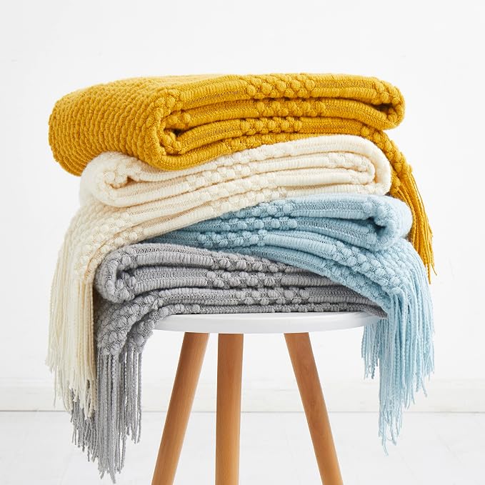 Mustard Yellow Knitted Throw Blankets - Image 7