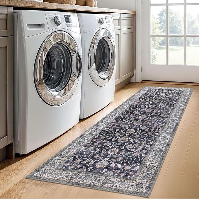 KUTA Runners for Hallways 2x6, Vintage Floral Rug Non-Slip Washable Kitchen - Image 3