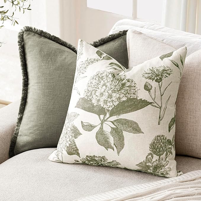 Foindtower Set of 2 Linen Floral Throw Pillow Covers Vintage Accent Print - Image 4