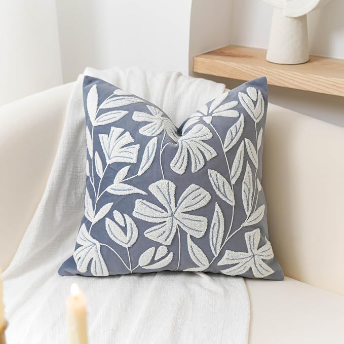BlissBlush Blue Velvet Decorative Throw Pillow Cover 20X20, Flower Tufted Soft - Image 7
