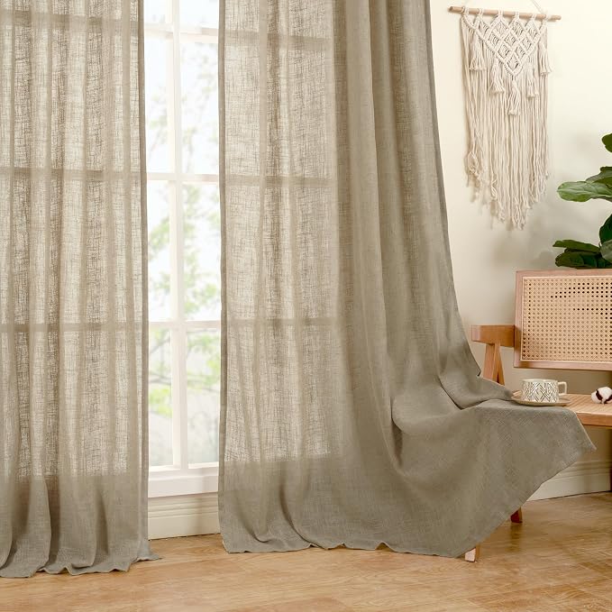 LAMIT Semi Sheer Linen Curtains 45 Inches Long, Light Filtering Panels Back Tab - Image 9