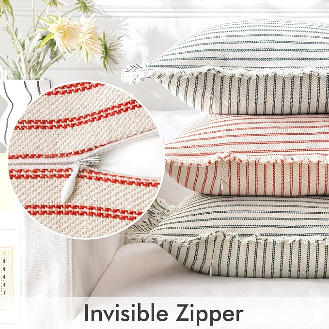 MIULEE Pack of 2 Christmas Red Pillow Covers 20x20 Inch Striped Farmhouse Couch - Image 2