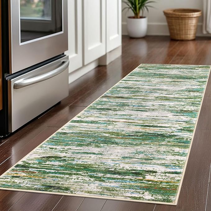 2x5 Modern Abstract Runner Rug for Hallway, Non-Shedding Washable Rug for - Image 2