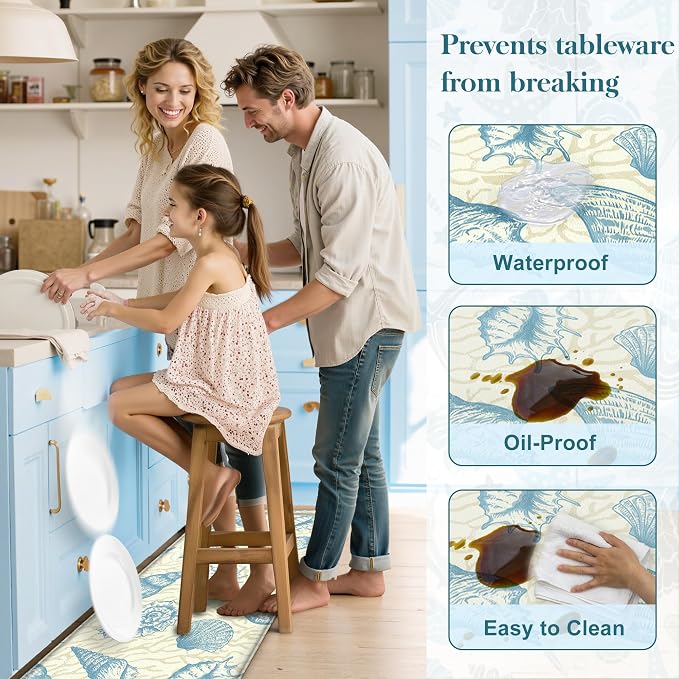 Kitchen Mats for Floor Cushioned Anti Fatigue Sets of 2 Beach Theme Kitchen - Image 4