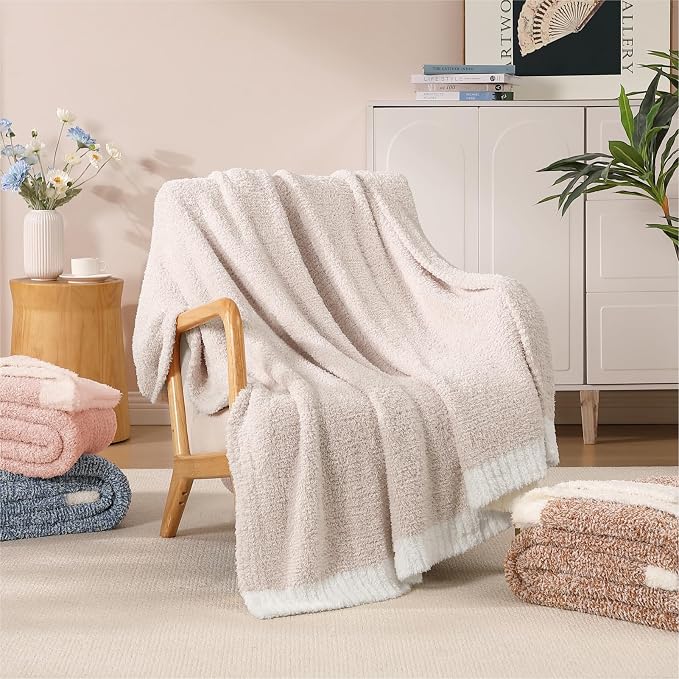 WRENSONGE Throw Blanket Cationic Dyeing Taupe Soft Cozy Fluffy Warm Hand Made - Image 3
