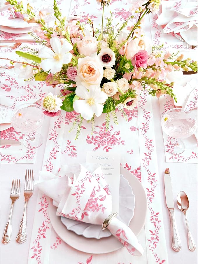 Solino Home Pink Floral Print Table Runner 120 Inches Long - Image 8