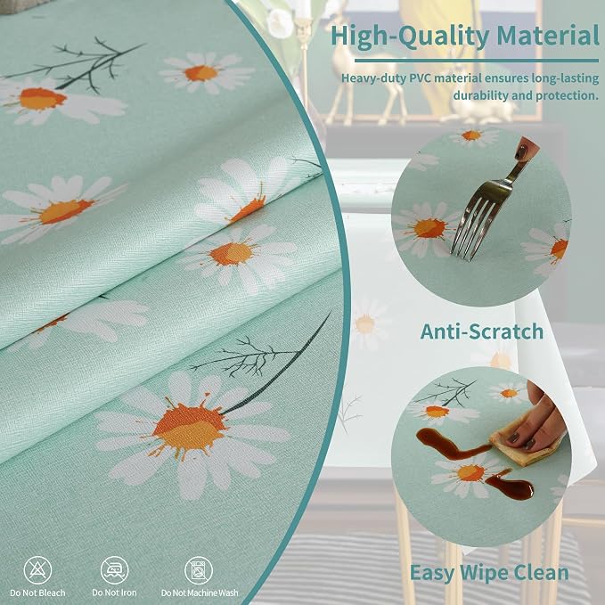 Rectangle Table Cloth, 100% Waterproof Tablecloth OilProof SpillProof Vinyl - Image 4