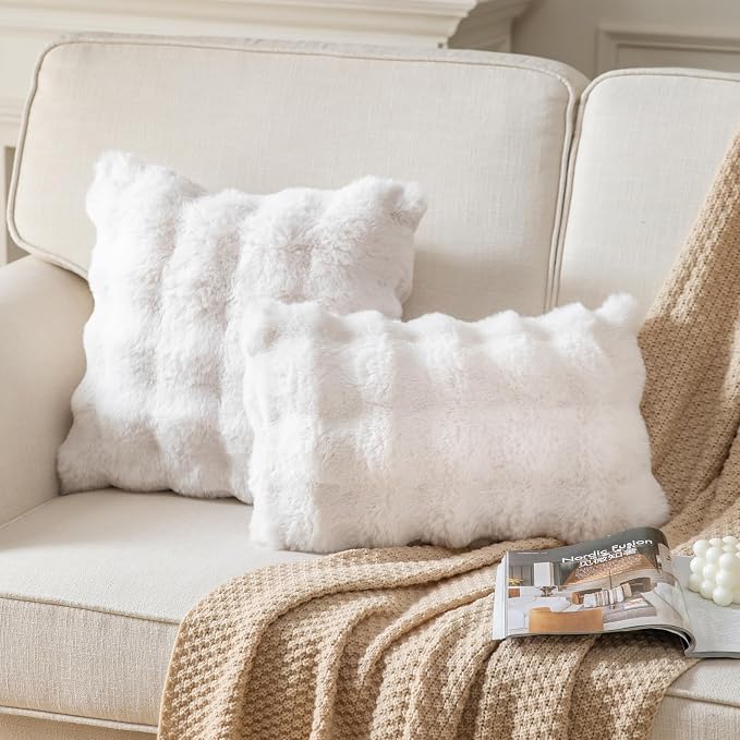 Pack of 2 Thick Plush Throw Pillow Covers Fluffy Wave Faux Fur Decorative - Image 2