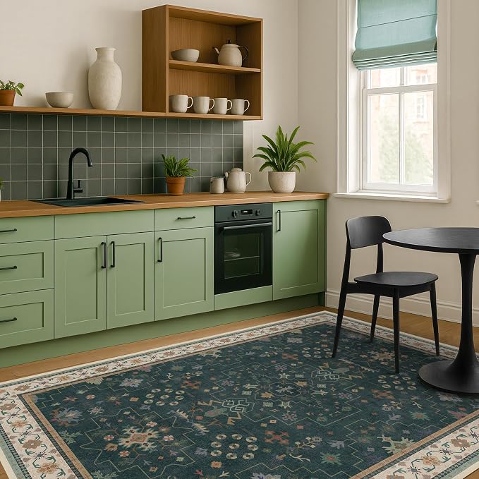 Vintage Dark Green 7x9 Dining Room Rugs - Image 6