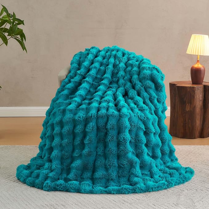 Lotus Karen Faux Fur Throw Blanket Teal by LotusKaren