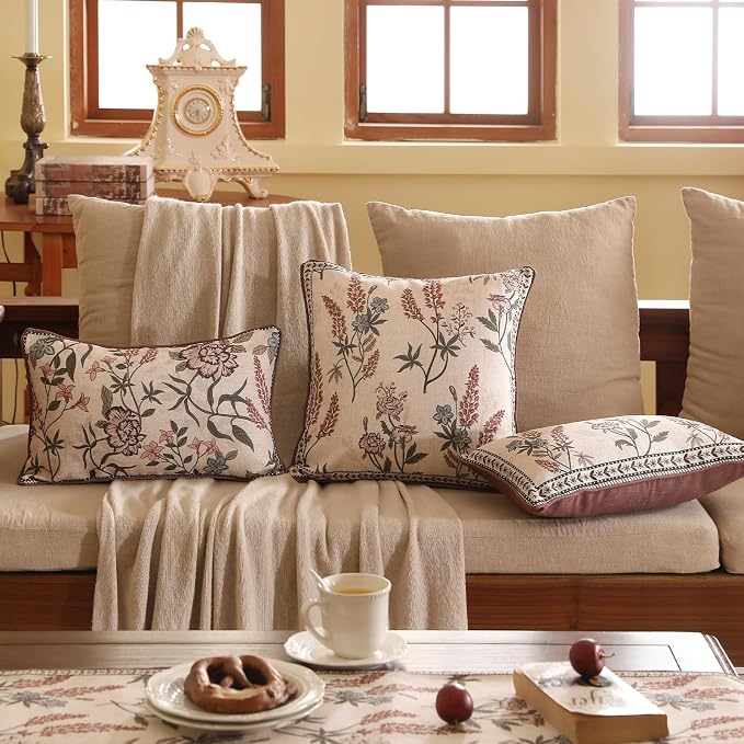 ISAENNE Design Linen Vintage Throw Pillow Covers 18"x18", Square Cushion Covers - Image 7