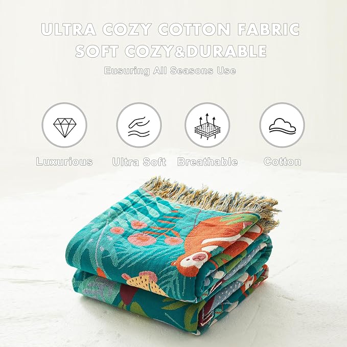 MSGKV Throw Blanket for Couch Cotton Animals Blanket 50"x60" Sofa Chair - Image 6
