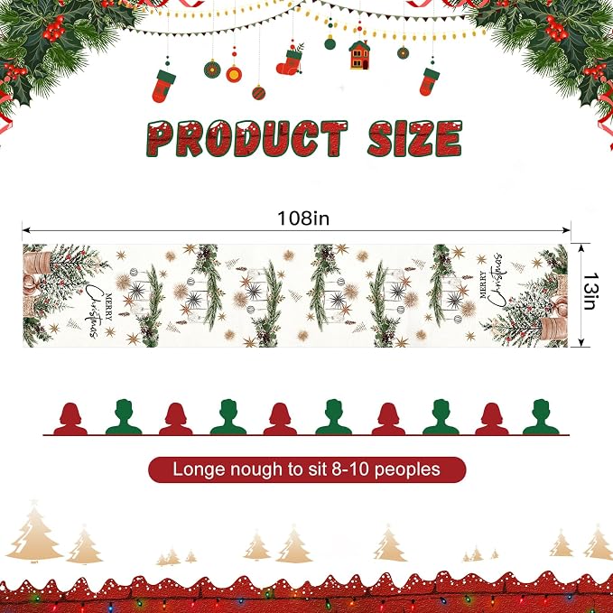 OTOSTAR Xmas Trees Holly Pine Cone Merry Christmas Table Runner, Xmas Seasonal - Image 6