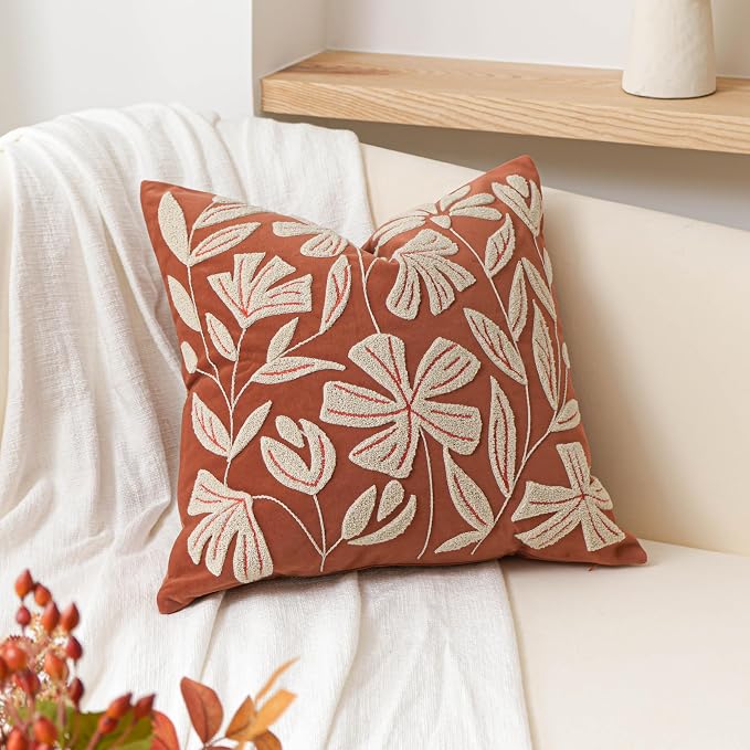 BlissBlush Fall Throw Pillow Cover 20x20, Rust Brick Red Soft Velvet Floral - Image 7