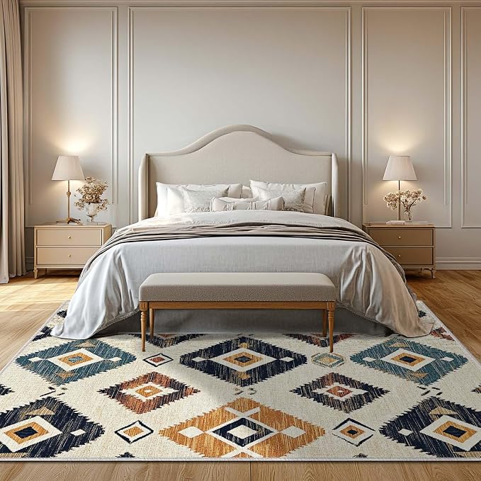 5x7 Western Aztec Area Rug Southwestern Tribal Black Beige Tan Rug Non Slip Low - Image 3