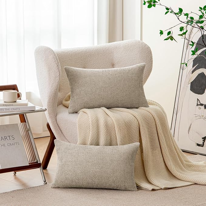 a moment Taupe Chenille Throw Pillow Covers 12x20 Inch Pack of 2 Modern - Image 2