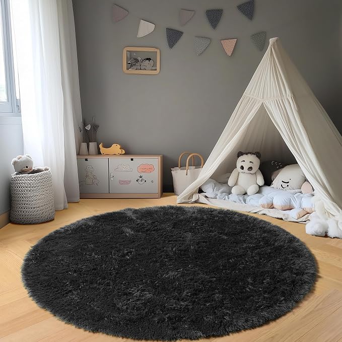 ONASAR Black Round Area Rugs 5ft, Soft Bedroom Circle Rug Floor Mats - Image 6