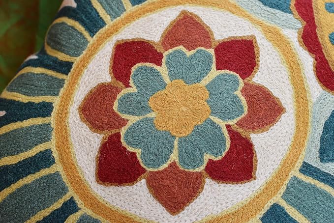Daisy Floral Pillow Cover Teal Flower Pillowcase Flowery Outdoor Cushion Suzani - Image 8