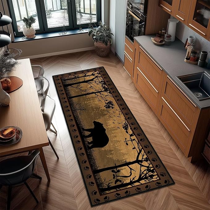 Rustic Cabin Wildlife Runner Rug 2x6, Bear Country, Ultra-Thin Throw Carpet by Unknown