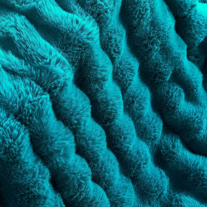 Lotus Karen Faux Fur Throw Blanket Teal - Image 8