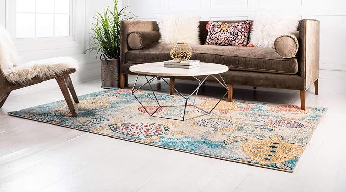 Unique Loom Positano Collection Coastal Modern Turtles Beige Area Rug - Image 3