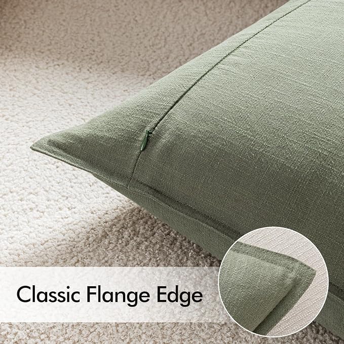 EMEMA Throw Pillow Covers Decorative Linen Pillow Covers 20x20 Inch Light Olive - Image 4