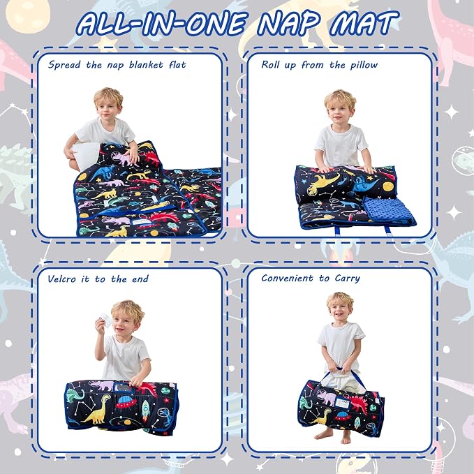 Toddler Nap Mat with Pillow and Blanket, Extra Large Rolled Napping Mats - Image 6