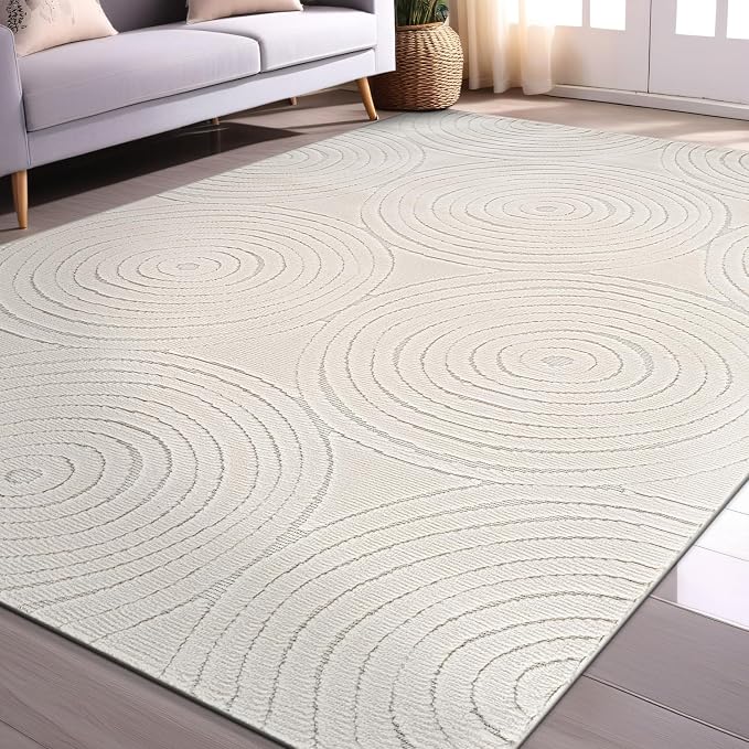 Beverly Rug Micro Loop Area Rug Light Gray 5x7 Geometric Modern Luxury Circular - Image 5