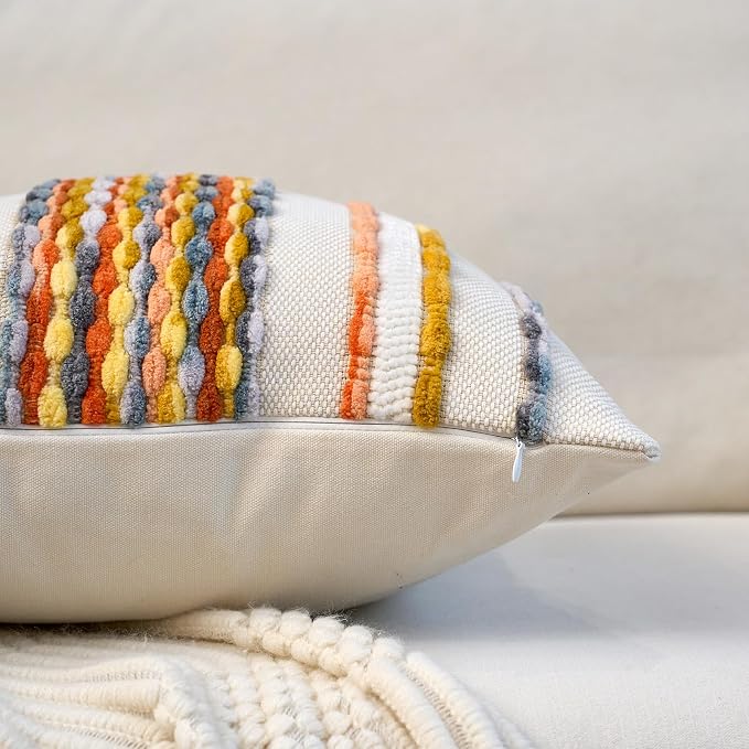 Aeckself Boho Pillow Covers 18x18 Inch Set of 2, Farmhouse Decorative Striped - Image 3