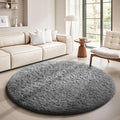 Ophanie Round Rug 5Ft Grey Circle Area Rugs, Fluffy Fuzzy Bedroom Carpet 5 Foot by Ophanie