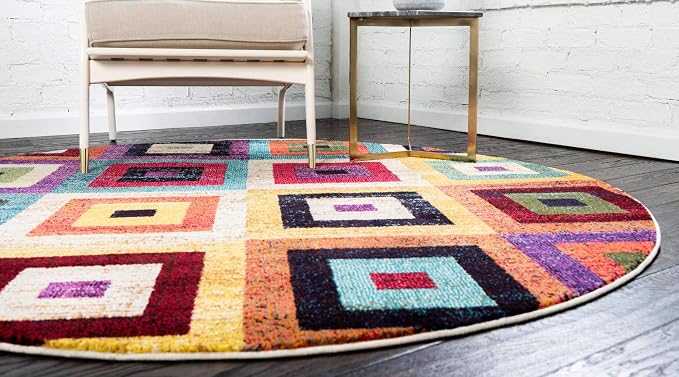 Unique Loom Estrella Collection Colorful, Squares Modern, Abstract Area Rug - Image 3