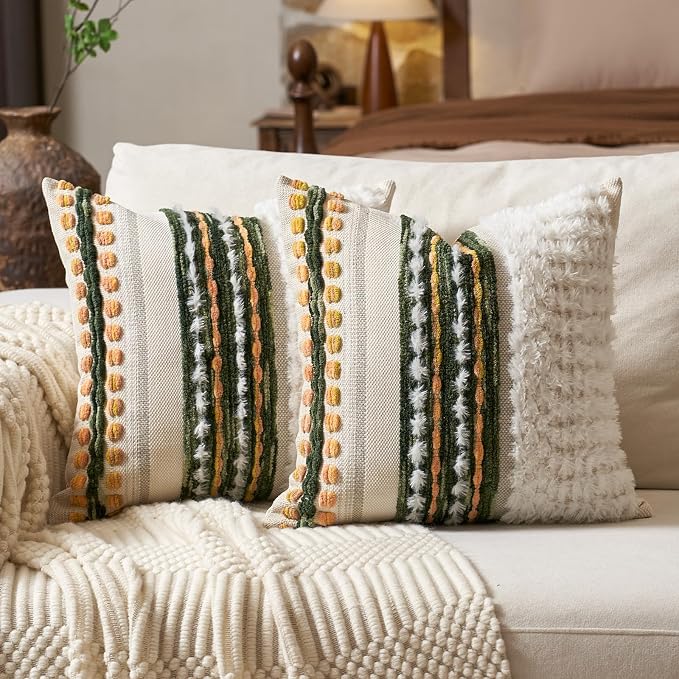 Aeckself Boho Chenille Tufted Throw Pillow Covers 18x18 Inch Set of 2, by AECKSELF