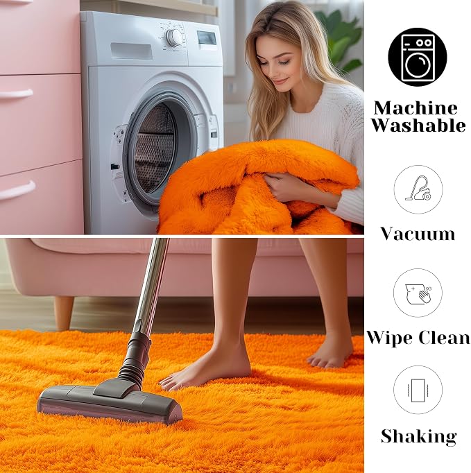 ONASAR Orange Area Rugs for Bedroom Living Room, Washable Fluffy 4x6 Indoor - Image 5
