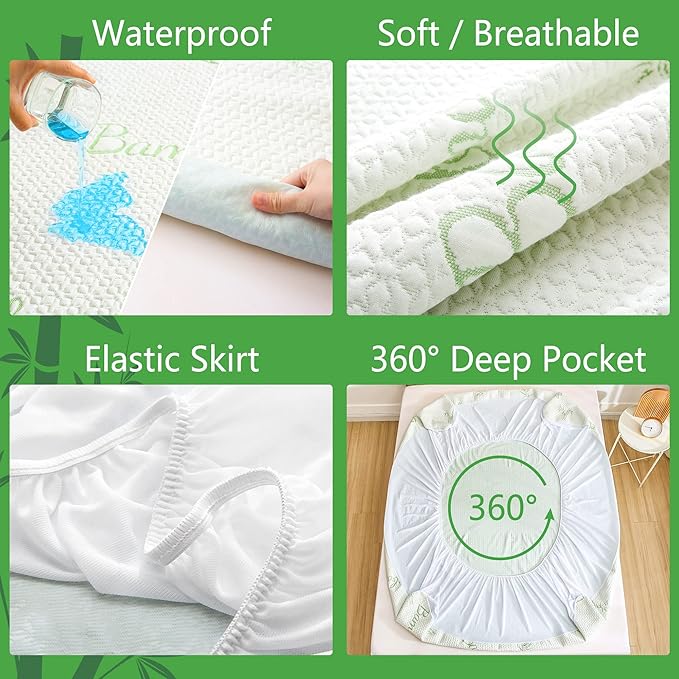 GOONIK California King Mattress Protector, Breathable Bamboo Viscose Waterproof - Image 3