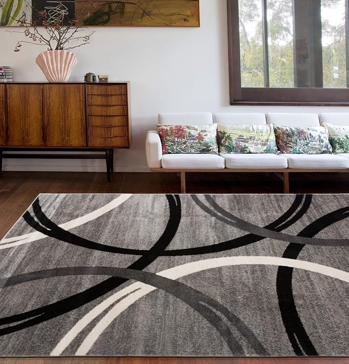 Rugshop Wavy Circles Design Area Rug, Fade-Resistant Carpet - Image 5