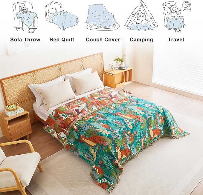 MSGKV Throw Blanket for Couch Cotton Animals Blanket 50"x60" Sofa Chair - Image 5