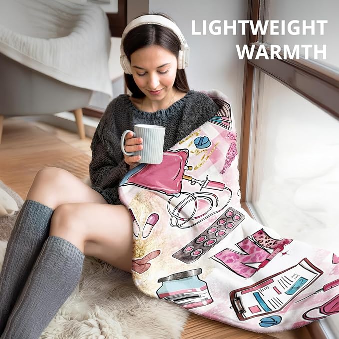 Pink Nurse Blanket, Coquette Pink Print Throw Blankets - Image 6