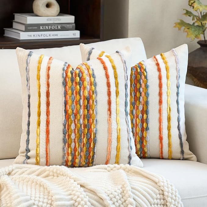 Aeckself Boho Pillow Covers 18x18 Inch Set of 2, Farmhouse Decorative Striped by AECKSELF