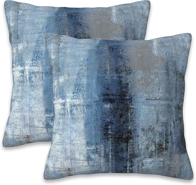 Throw Pillow Cover Case Blue and Grey Abstract Art Pillow Covers 18x18 Inch Set by Naqiuli