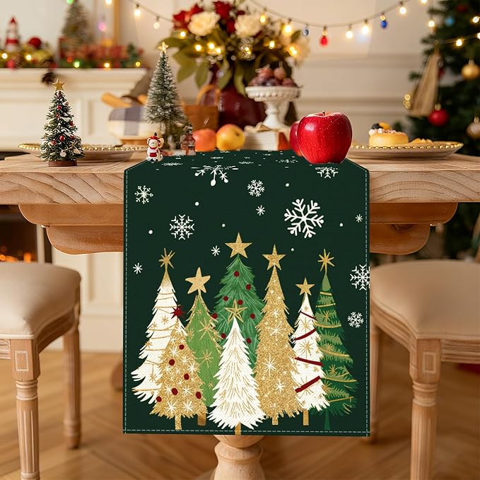 OTOSTAR Snowflakes and Christmas Tree Table Runner, Xmas Seasonal Winter - Image 2