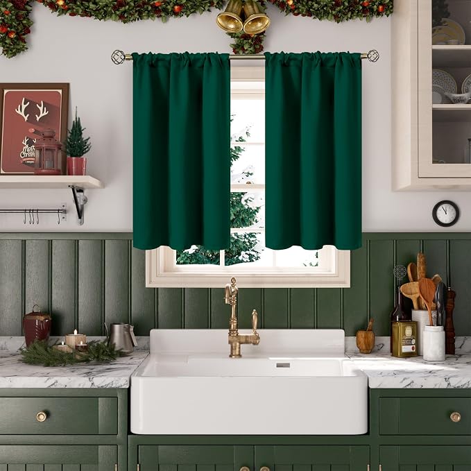 BGment Emerald Green Blackout Kitchen Curtains 45 Inch Length by BGment