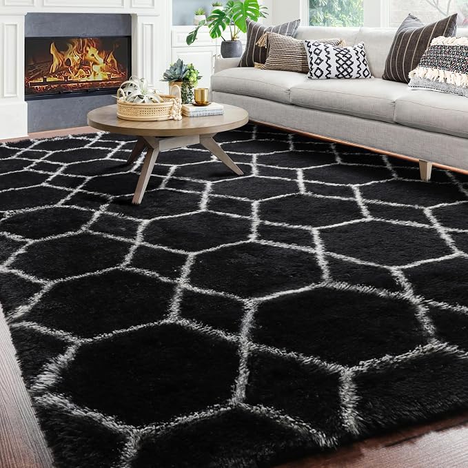 ONASAR 6x9 Area Rugs for Living Room Bedroom, Washable Large Fluffy Black and - Image 3