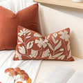 BlissBlush Fall Throw Pillow Cover 12x20, Rust Brick Red Soft Velvet Floral by BlissBlush