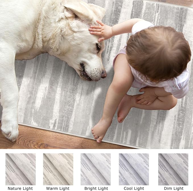 Modern Abstract Runner Rug 2x5, Neutral Light Beige and Grey Washable Entryway - Image 7