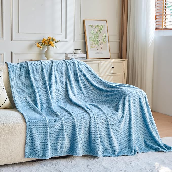NEWCOSPLAY Super Soft Throw Blanket Light Blue Premium Silky Flannel Fleece - Image 8