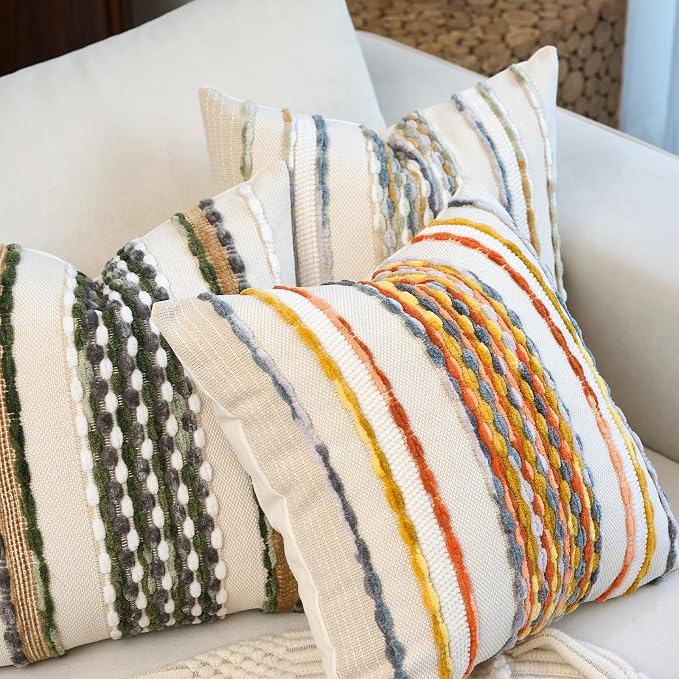 Aeckself Boho Pillow Covers 18x18 Inch Set of 2, Farmhouse Decorative Striped - Image 5